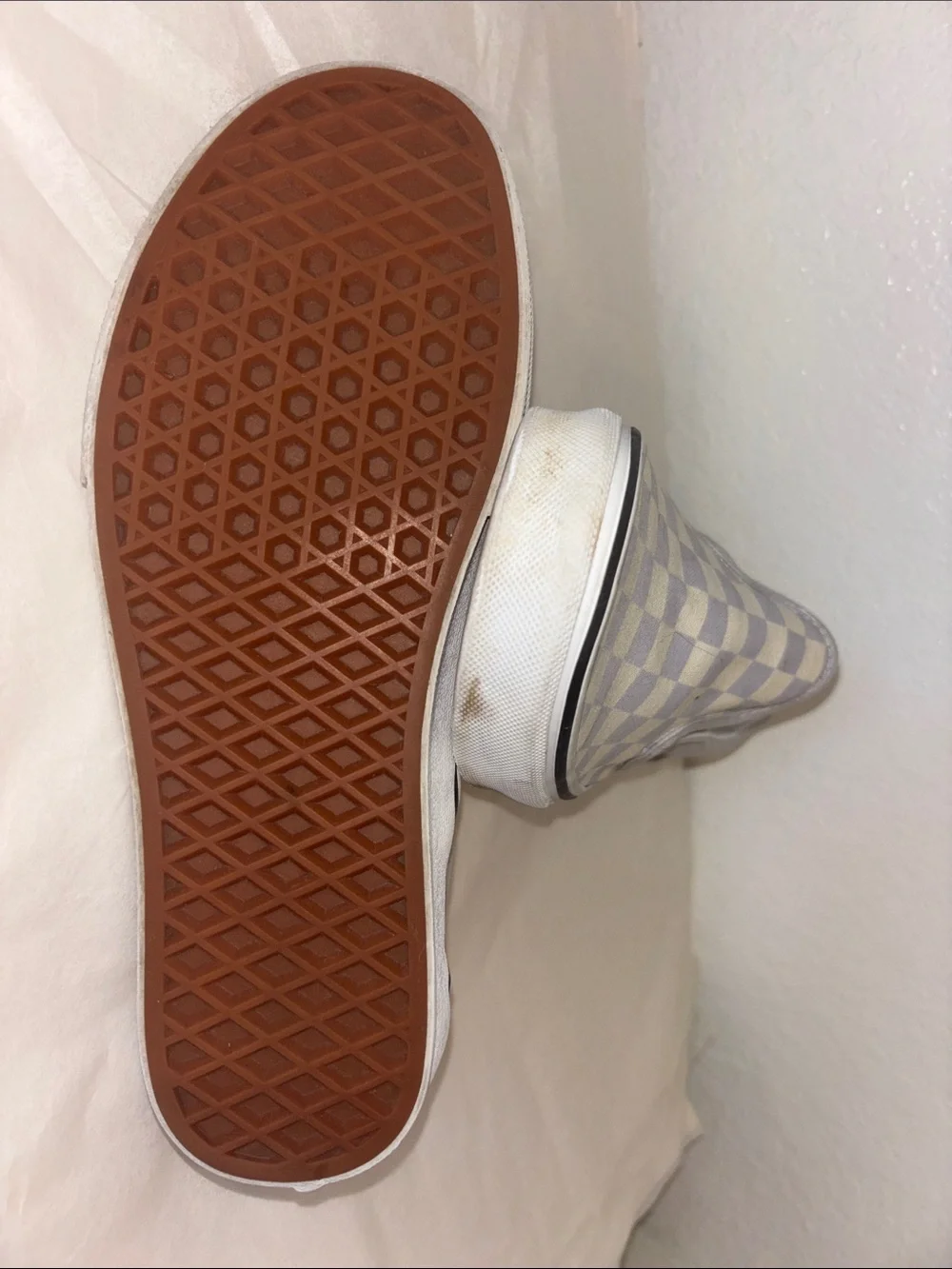 Vans Slip-On Checkerboard in Bluish/Gray & Cream Women’s 8 Men’s 6.5